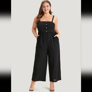 BloomChic Striped Patchwork Pocket Button Detail Shirred Cami Jumpsuit - 14/16